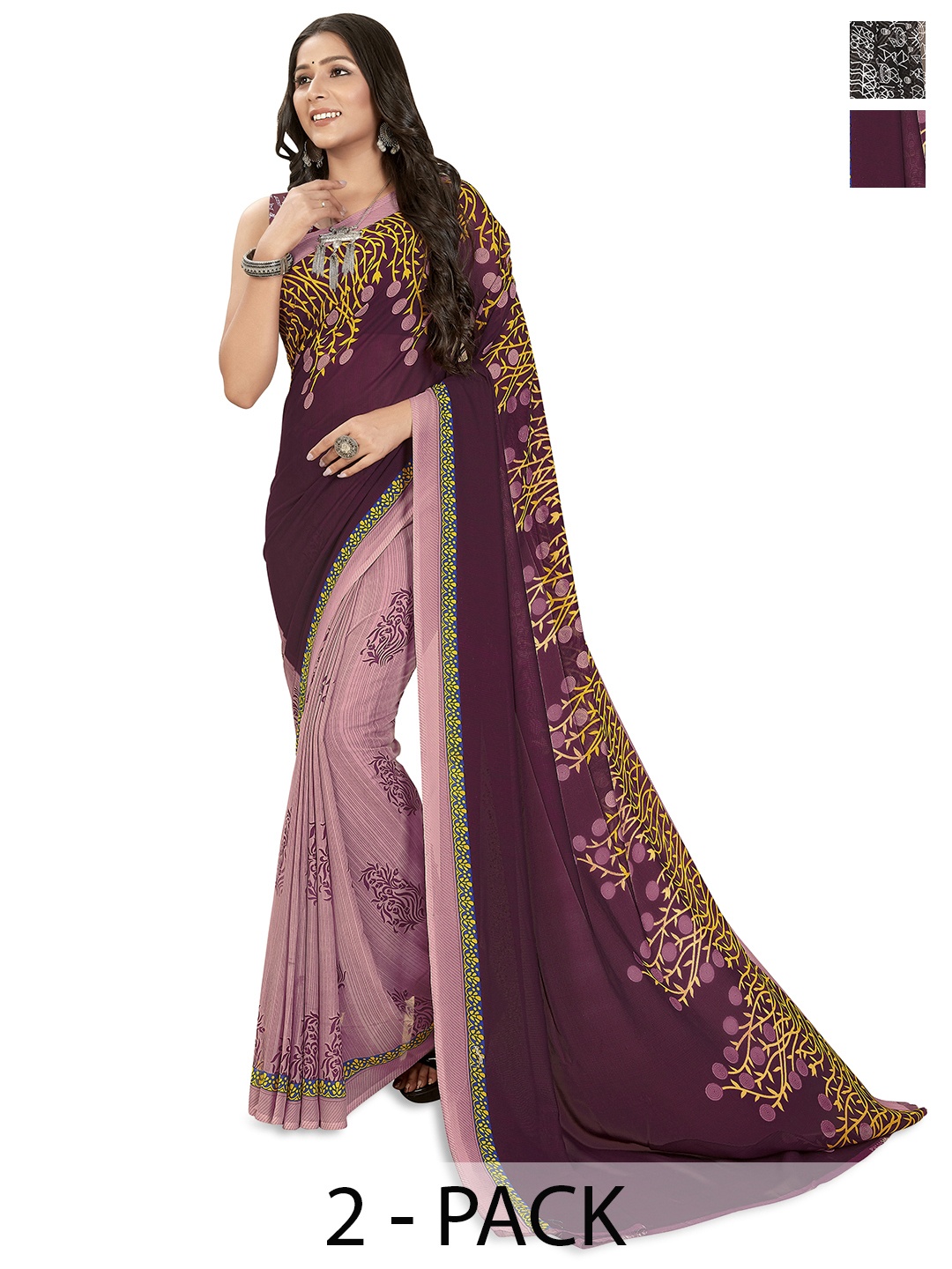 

ANAND SAREES Selection of 2 Warli Printed Saree, Black