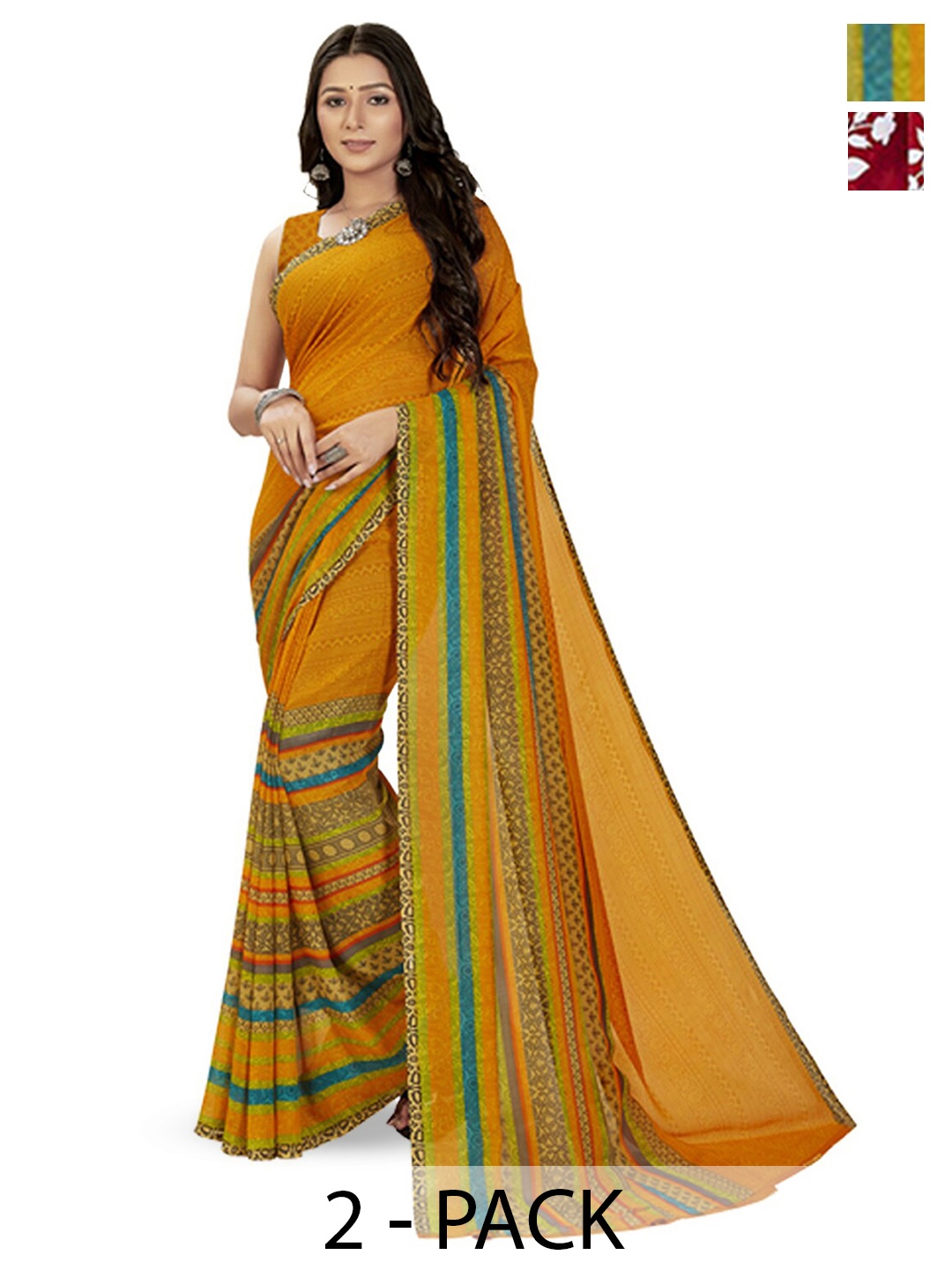 

ANAND SAREES Selection Of 2 Floral Saree, Red