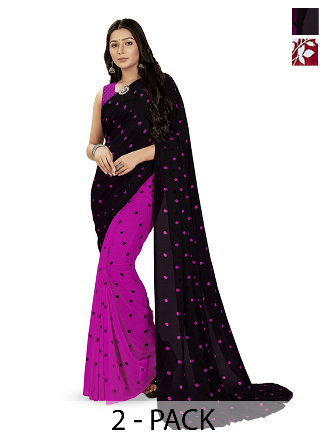 

ANAND SAREES Polka Dot Printed Saree, Black