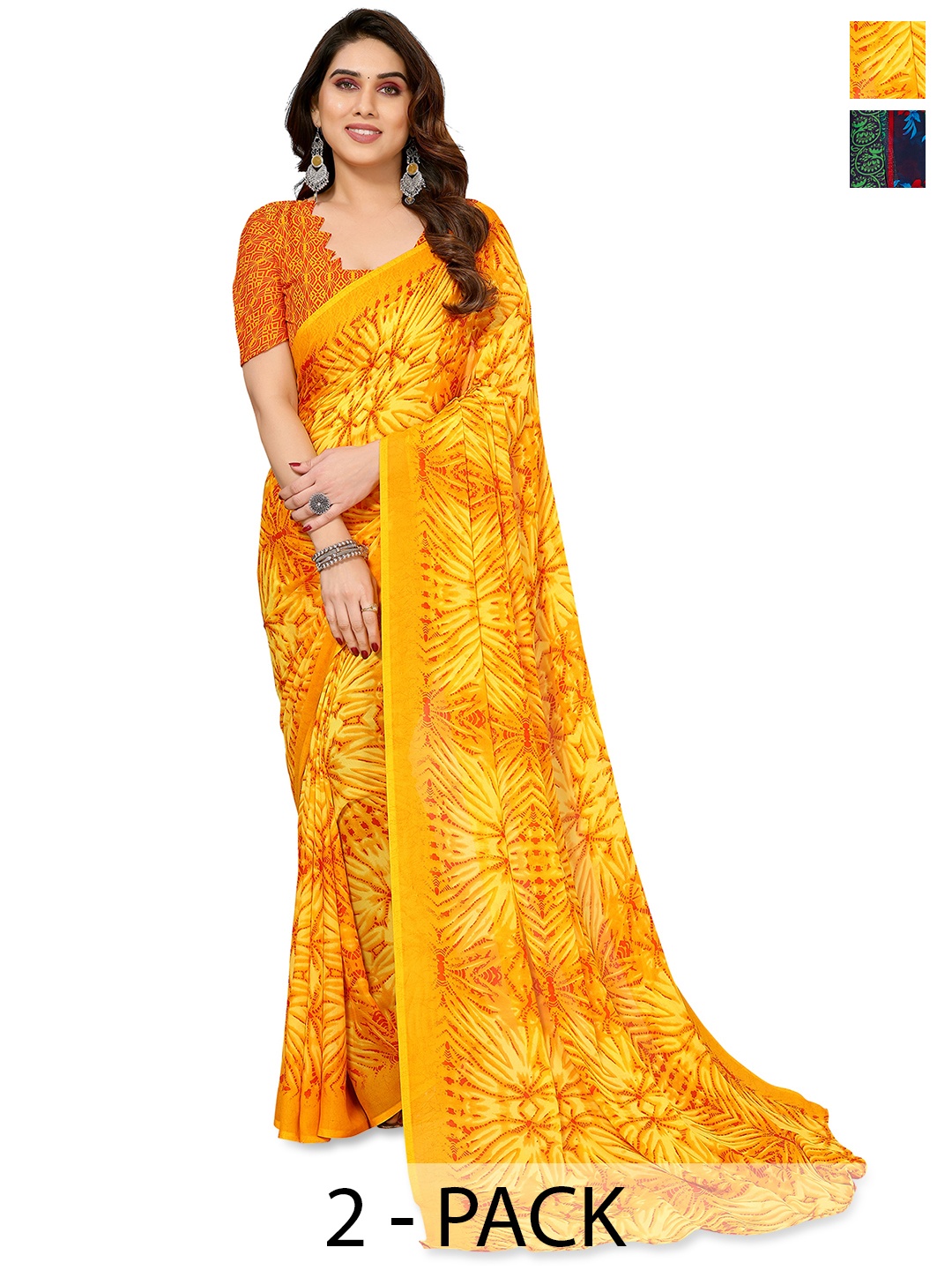 

ANAND SAREES Selection of 2 Floral Printed Saree, Yellow