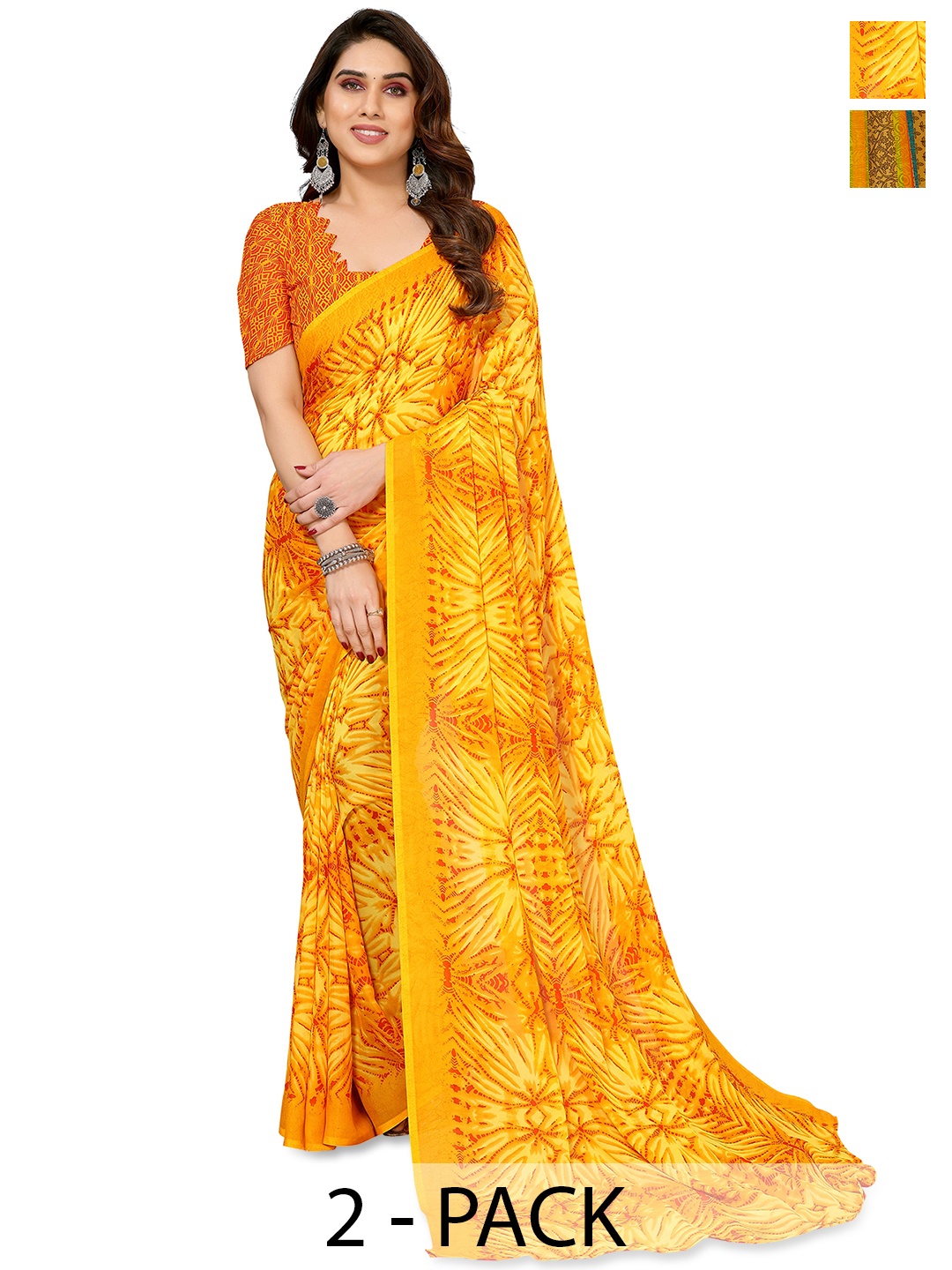 

ANAND SAREES Selection of 2 Ethnic Motifs Printed Saree, Yellow