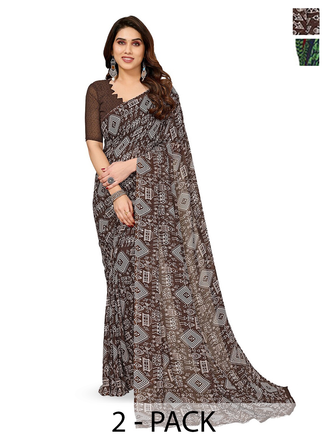 

ANAND SAREES Selection Of 2 Ethnic Motifs Saree, Brown