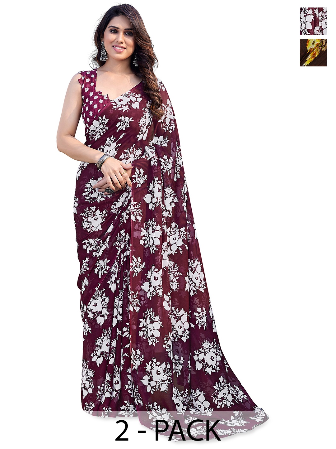 

ANAND SAREES Floral Poly Georgette Saree, Brown
