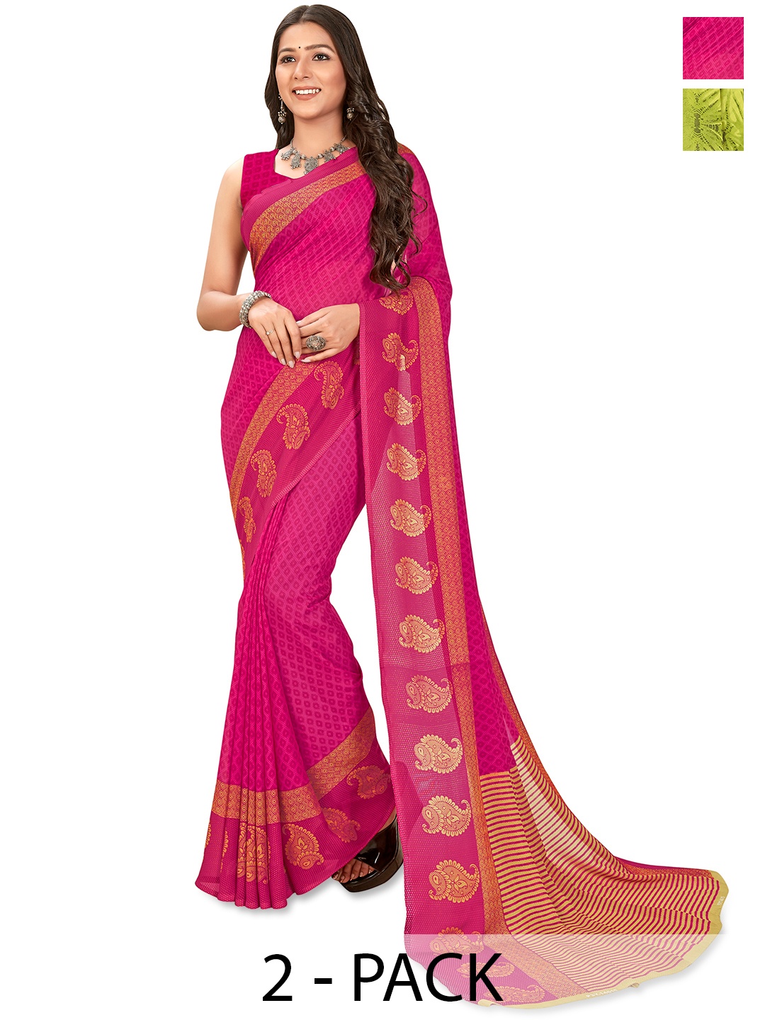 

ANAND SAREES Selection of 2 Ethnic Motifs Printed Saree, Green