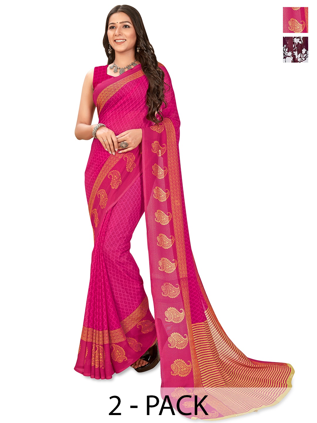 

ANAND SAREES Selection of 2 Floral Printed Saree, Maroon