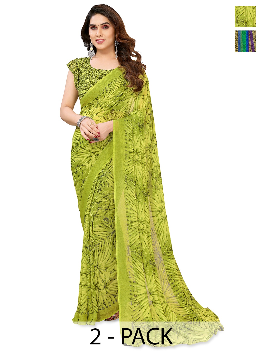 

ANAND SAREES Selection of 2 Ethnic Motifs Printed Saree, Green