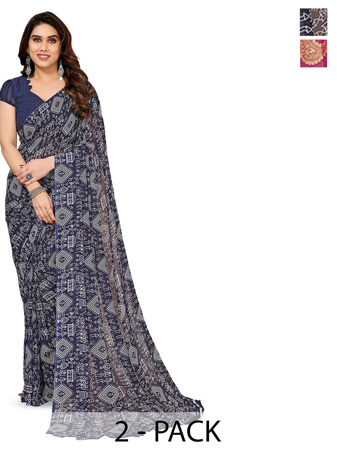 

ANAND SAREES Selection Of 2 Ethnic Motifs Saree, Blue