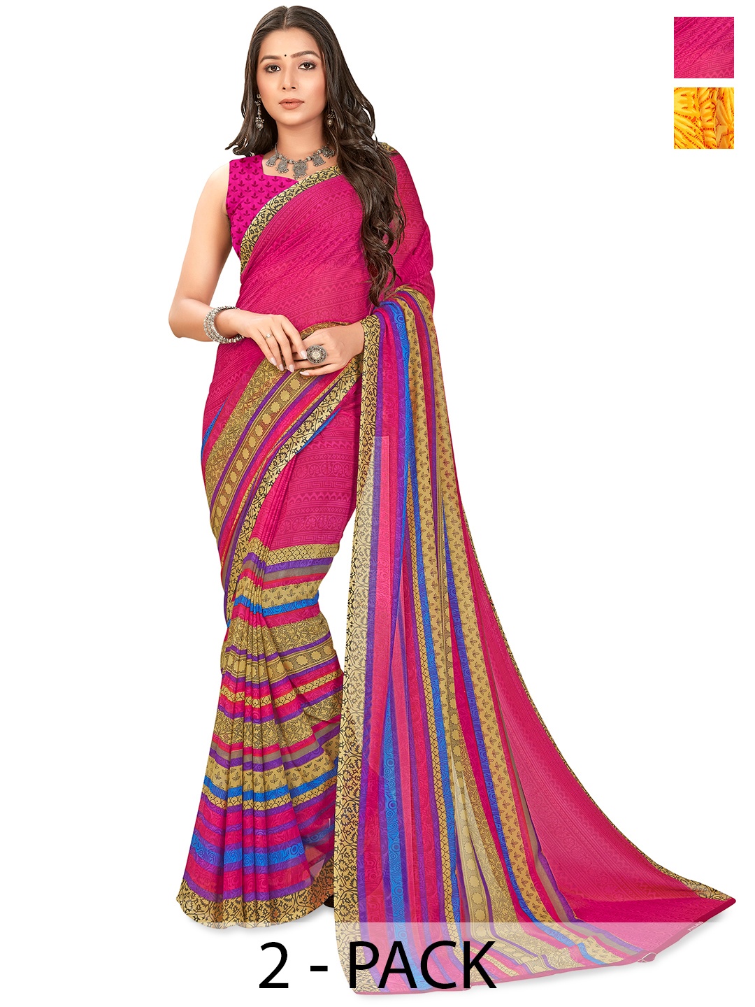 

ANAND SAREES Abstract Printed 2- Pack Saree, Yellow