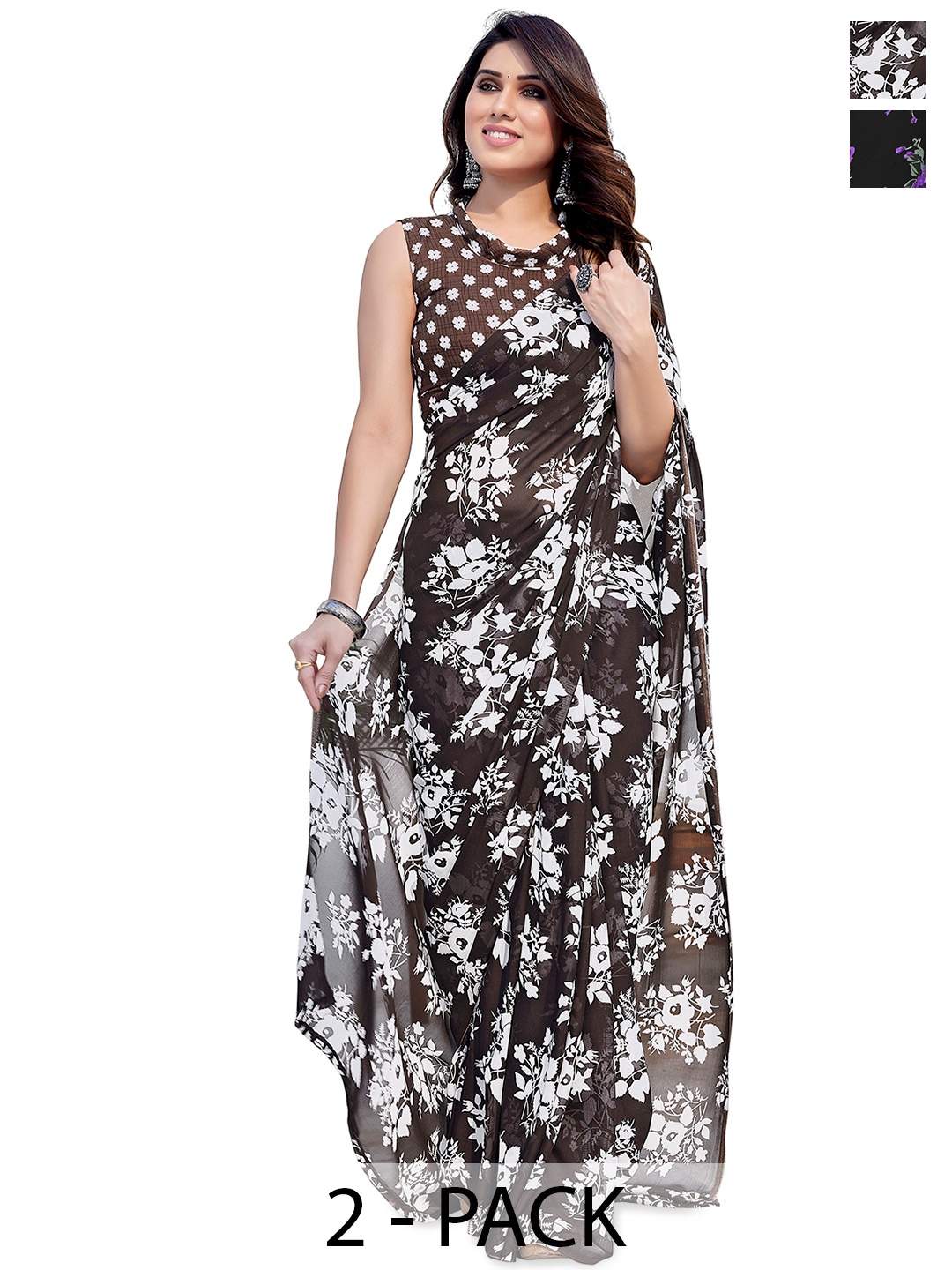 ANAND SAREES Floral 2-Pack Saree, Purple