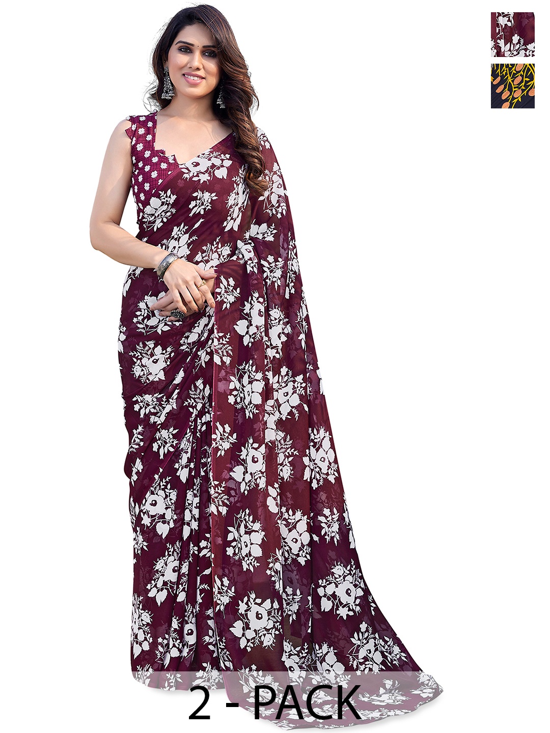 

ANAND SAREES Floral 2-Pack Saree, Maroon