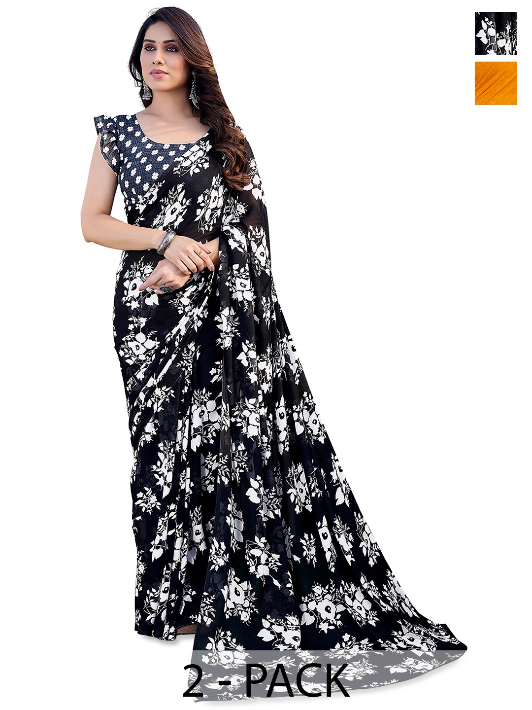 

ANAND SAREES Ethnic Motifs 2-Pack Saree, Mustard