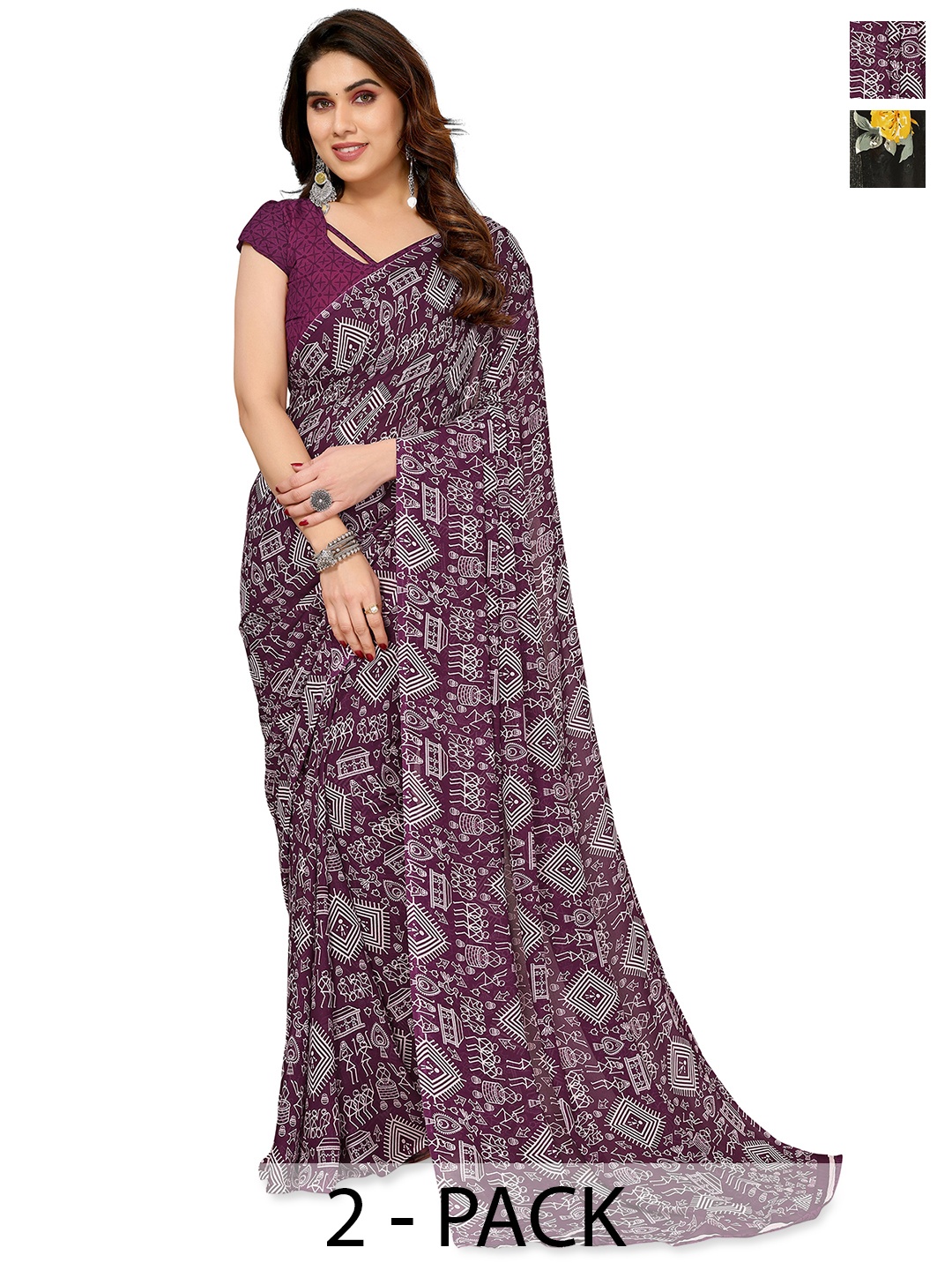 

ANAND SAREES Floral 2-Pack Saree, Black