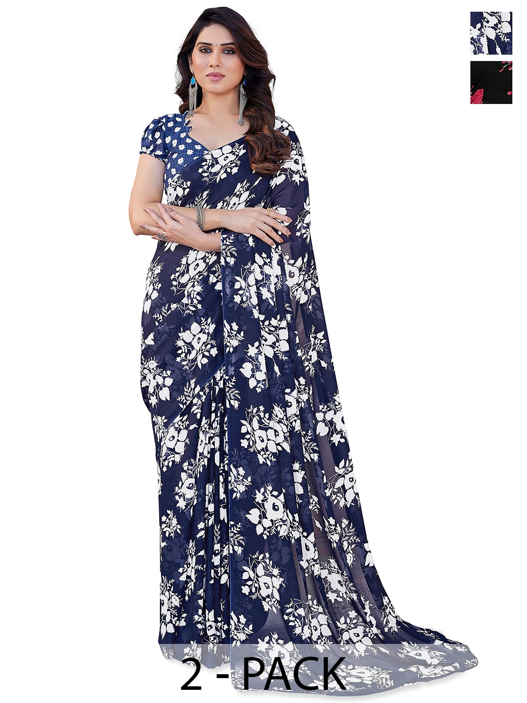 

ANAND SAREES Floral 2-Pack Saree, Blue