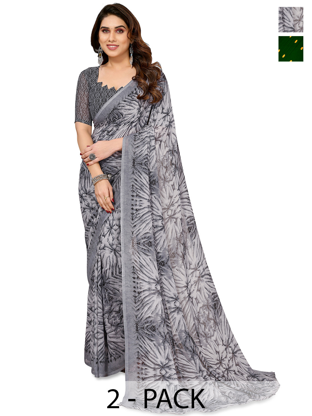 

ANAND SAREES Abstract Printed 2- Pack Saree, Grey