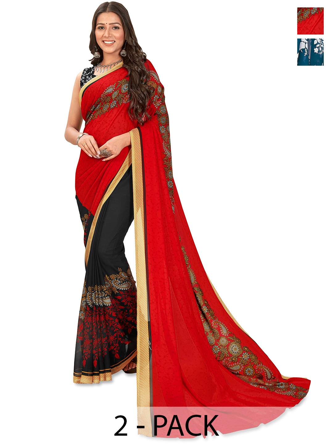 

ANAND SAREES Floral 2-Pack Saree, Blue