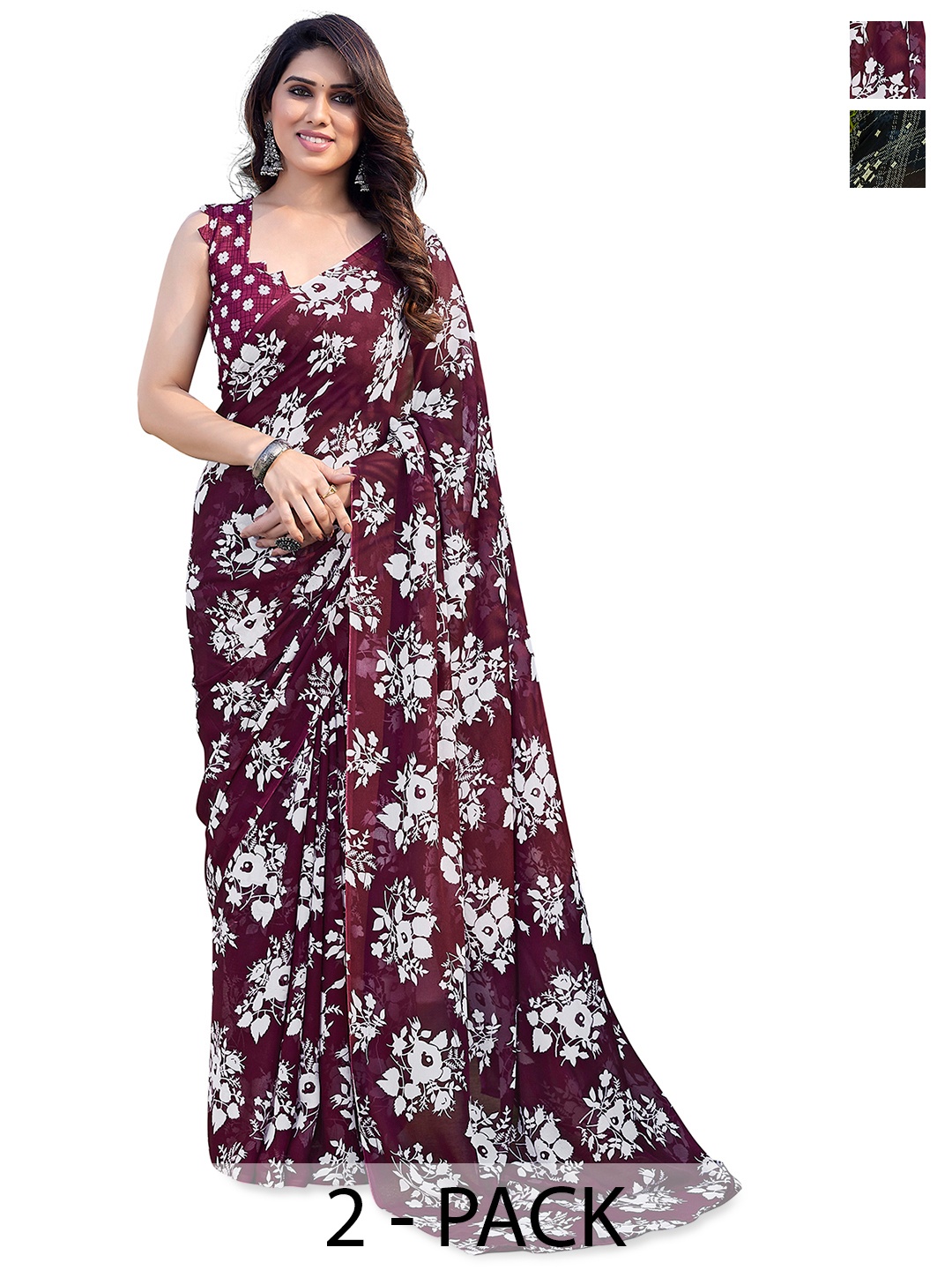 ANAND SAREES Floral 2-Pack Saree, Maroon