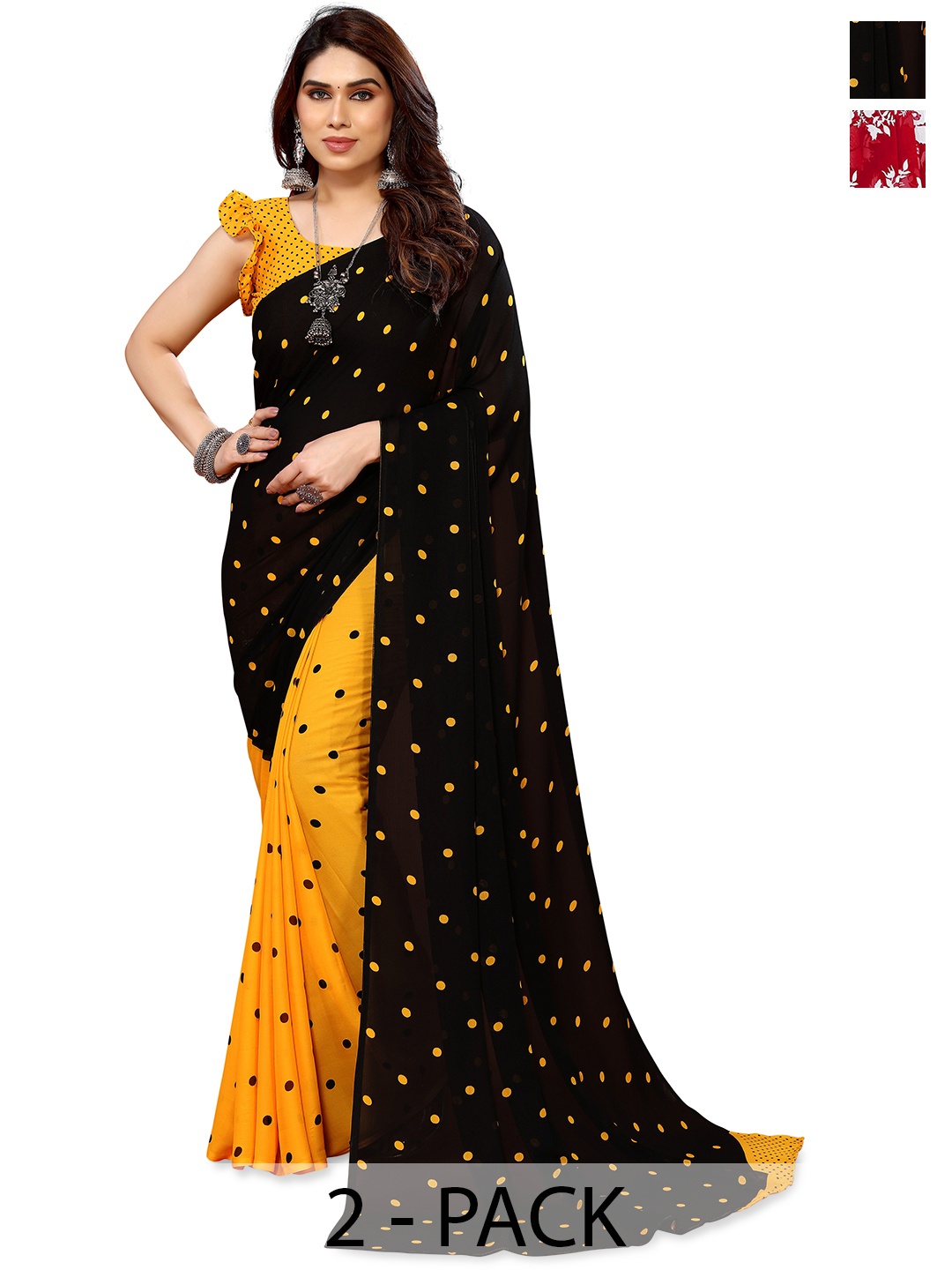

ANAND SAREES Floral 2-Pack Saree, Red