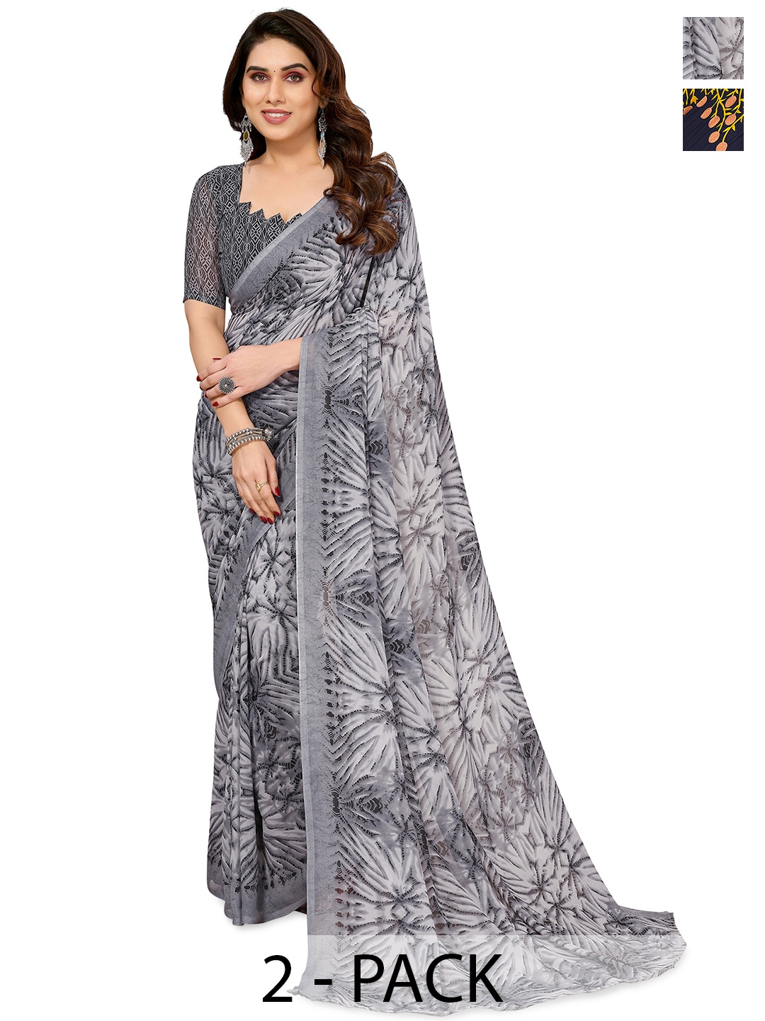 ANAND SAREES Floral Poly Georgette Saree, Grey