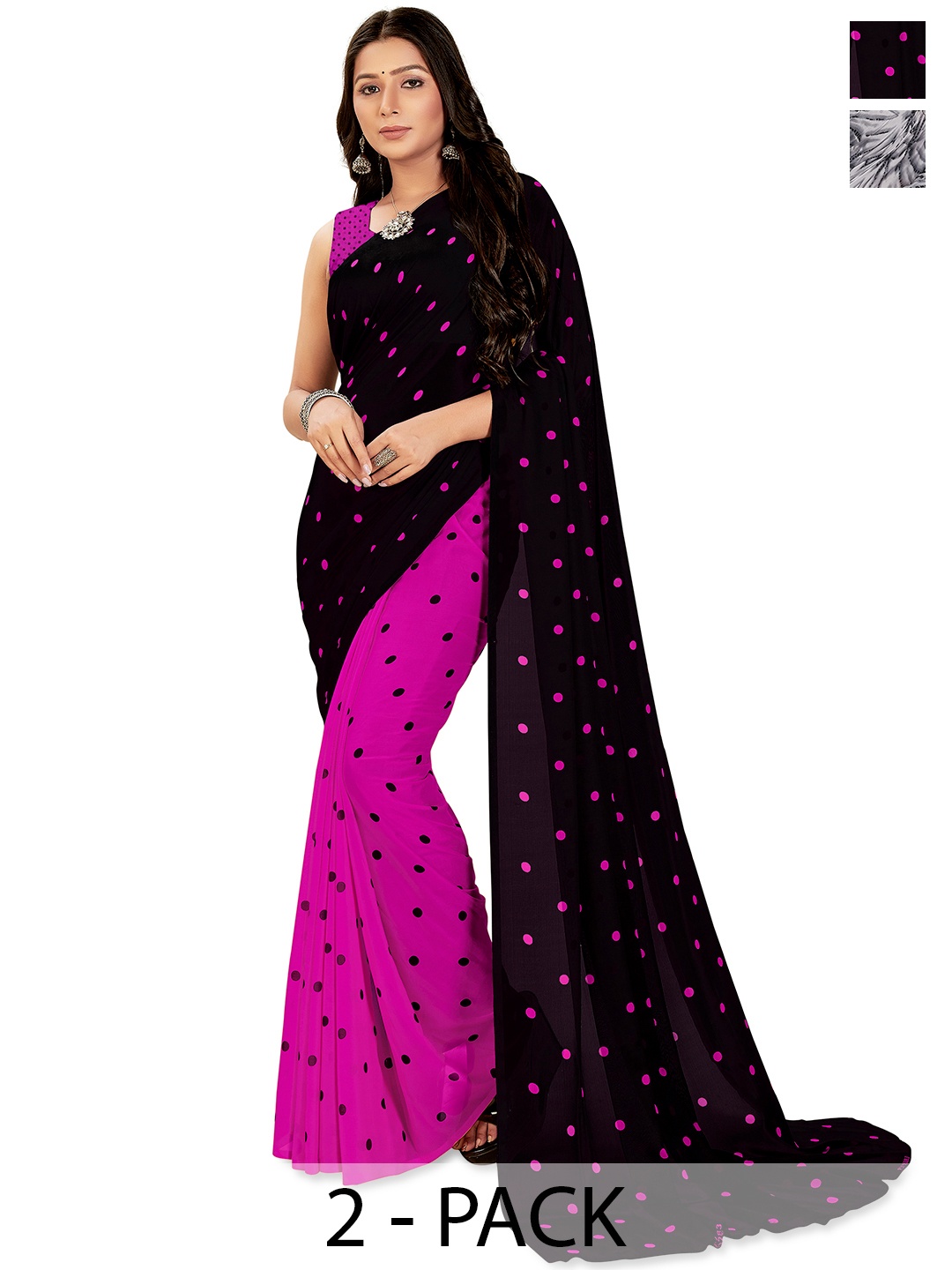 

ANAND SAREES Abstract Printed 2-Pack Saree, Grey