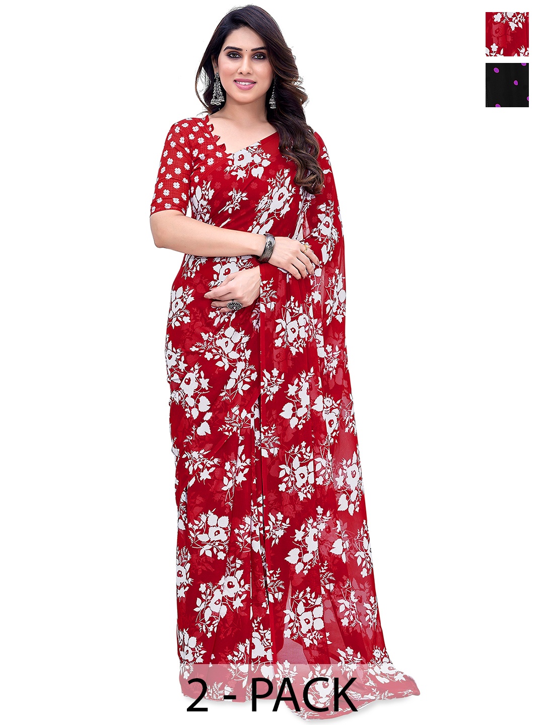 

ANAND SAREES Floral 2-Pack Saree, Red