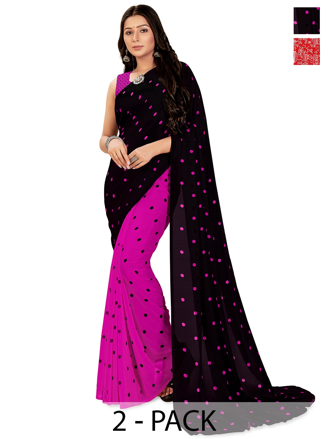 

ANAND SAREES Polka Dots 2-Pack Saree, Purple