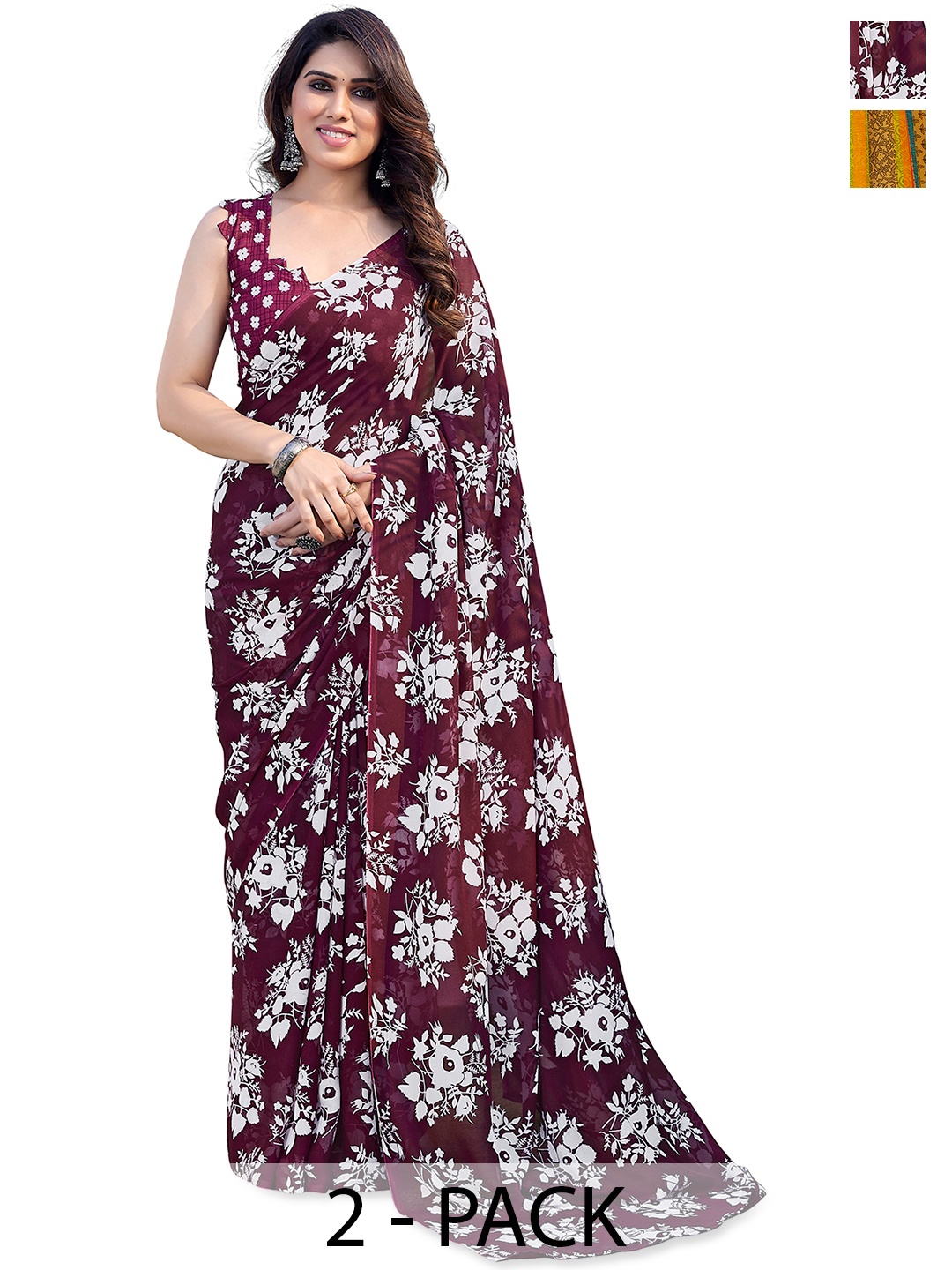 

ANAND SAREES Floral 2-Pack Saree, Maroon