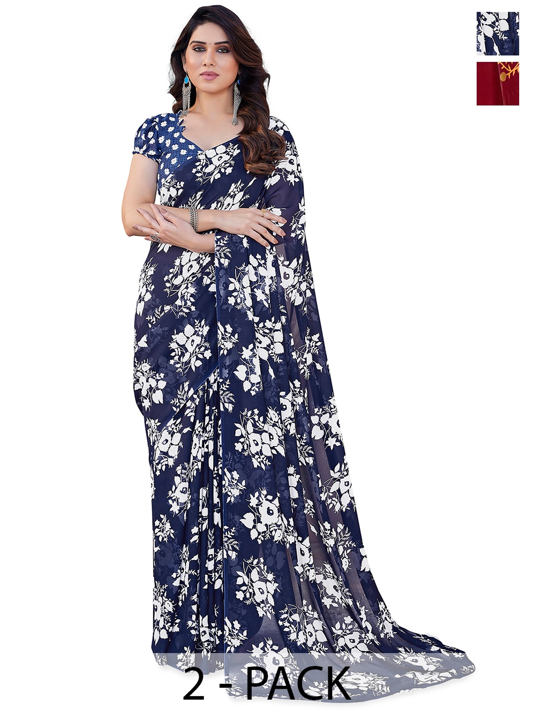 

ANAND SAREES Floral 2-Pack Saree, Blue