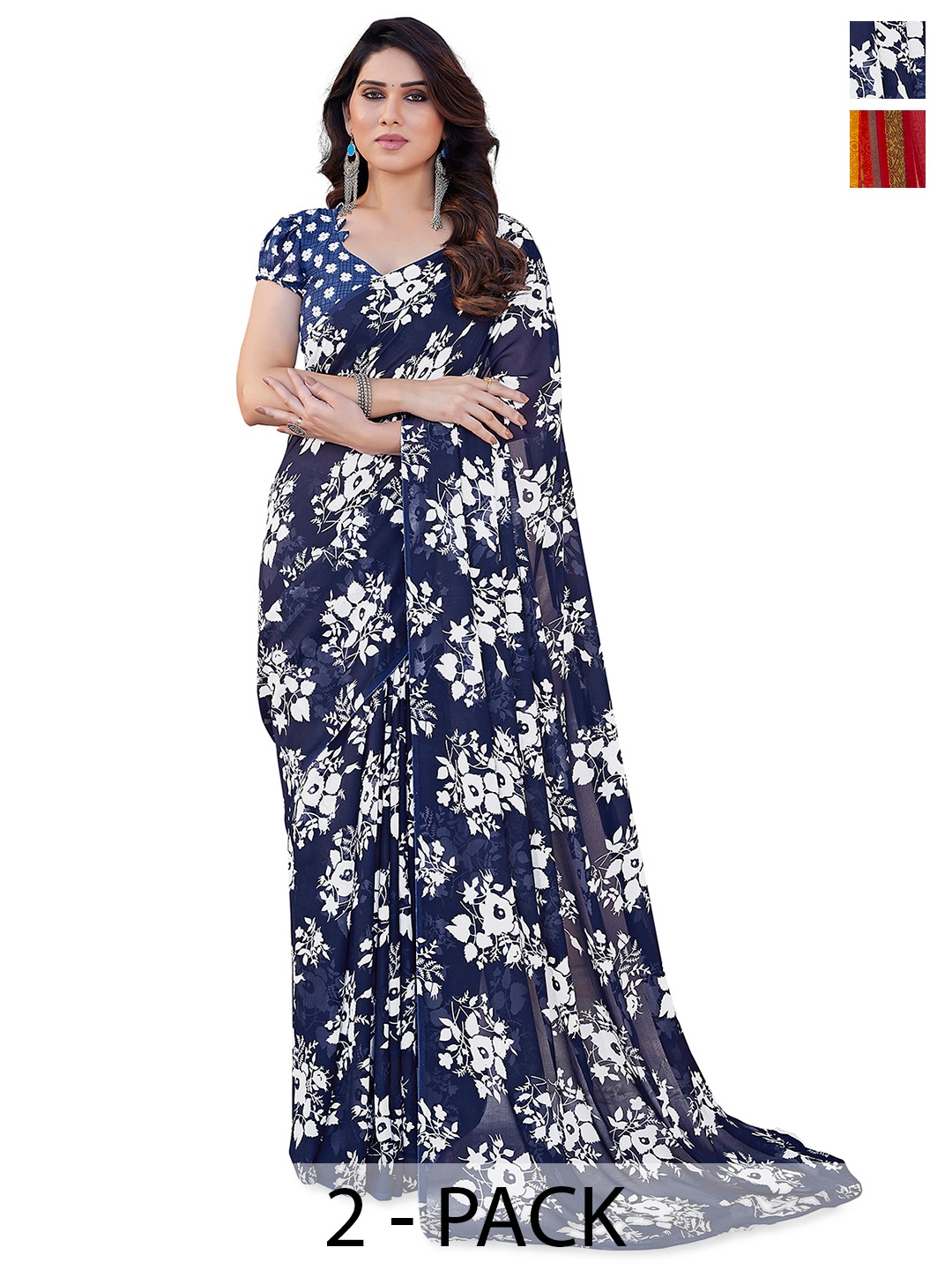 

ANAND SAREES Floral 2-Pack Saree, Blue
