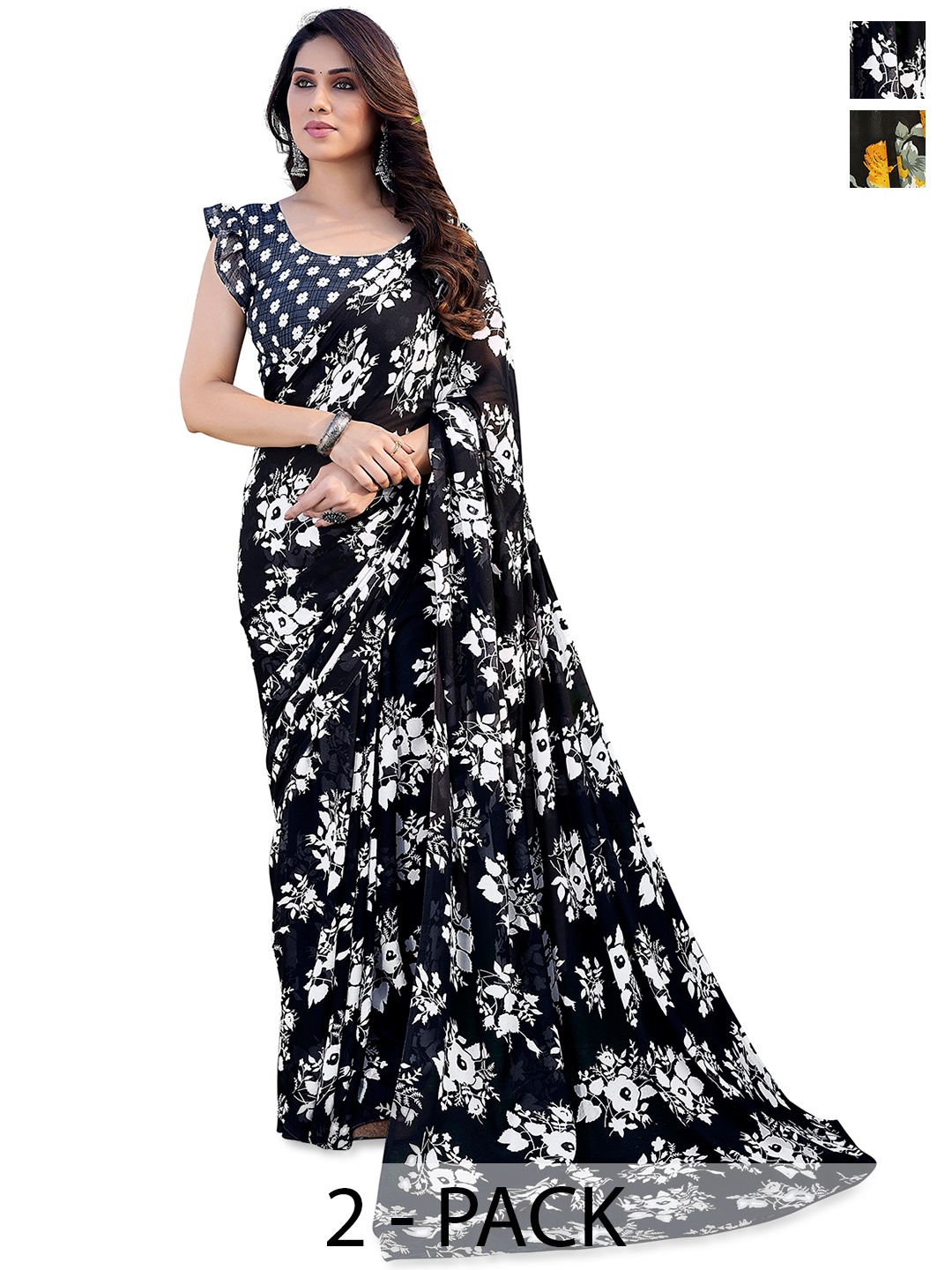 

ANAND SAREES Floral 2-Pack Saree, Yellow