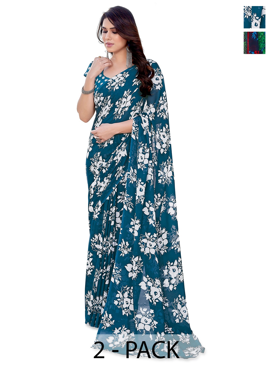 

ANAND SAREES Floral 2-Pack Saree, Blue