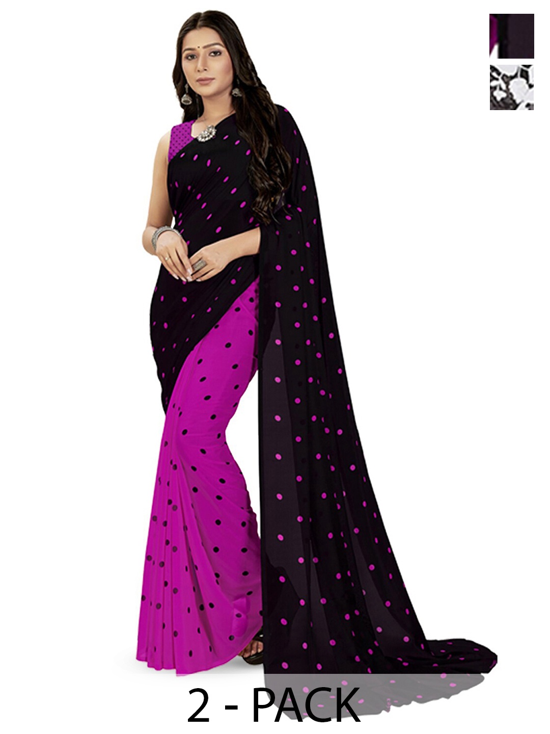 

ANAND SAREES Selection Of 2 Polka Dot Saree, Purple