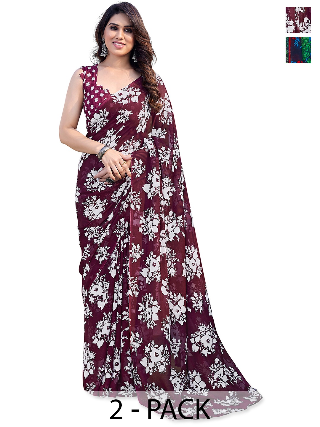 

ANAND SAREES Floral 2-Pack Saree, Green