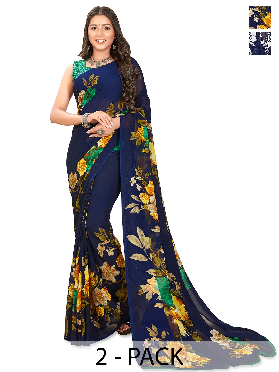 

ANAND SAREES Floral 2-Pack Saree, Blue