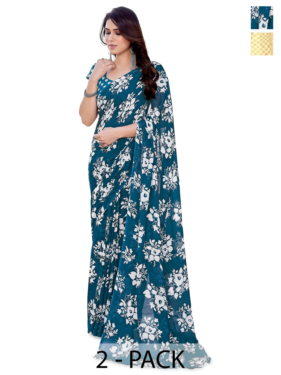 

ANAND SAREES Floral 2-Pack Saree, Blue
