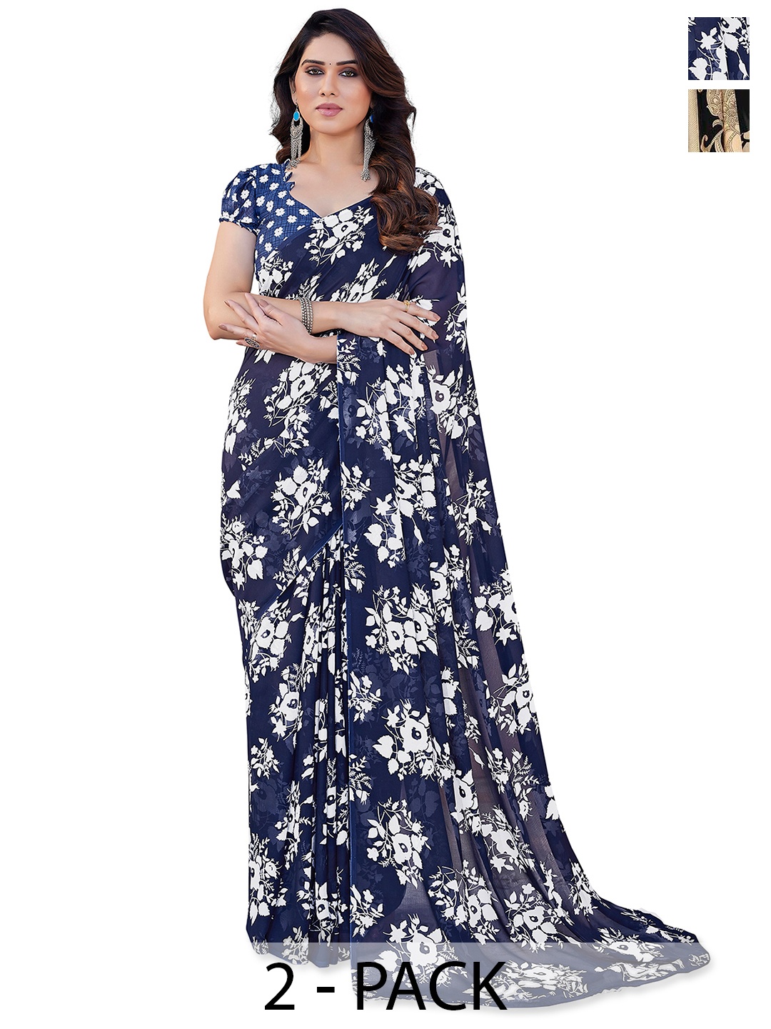 

ANAND SAREES Floral 2-Pack Saree, Black