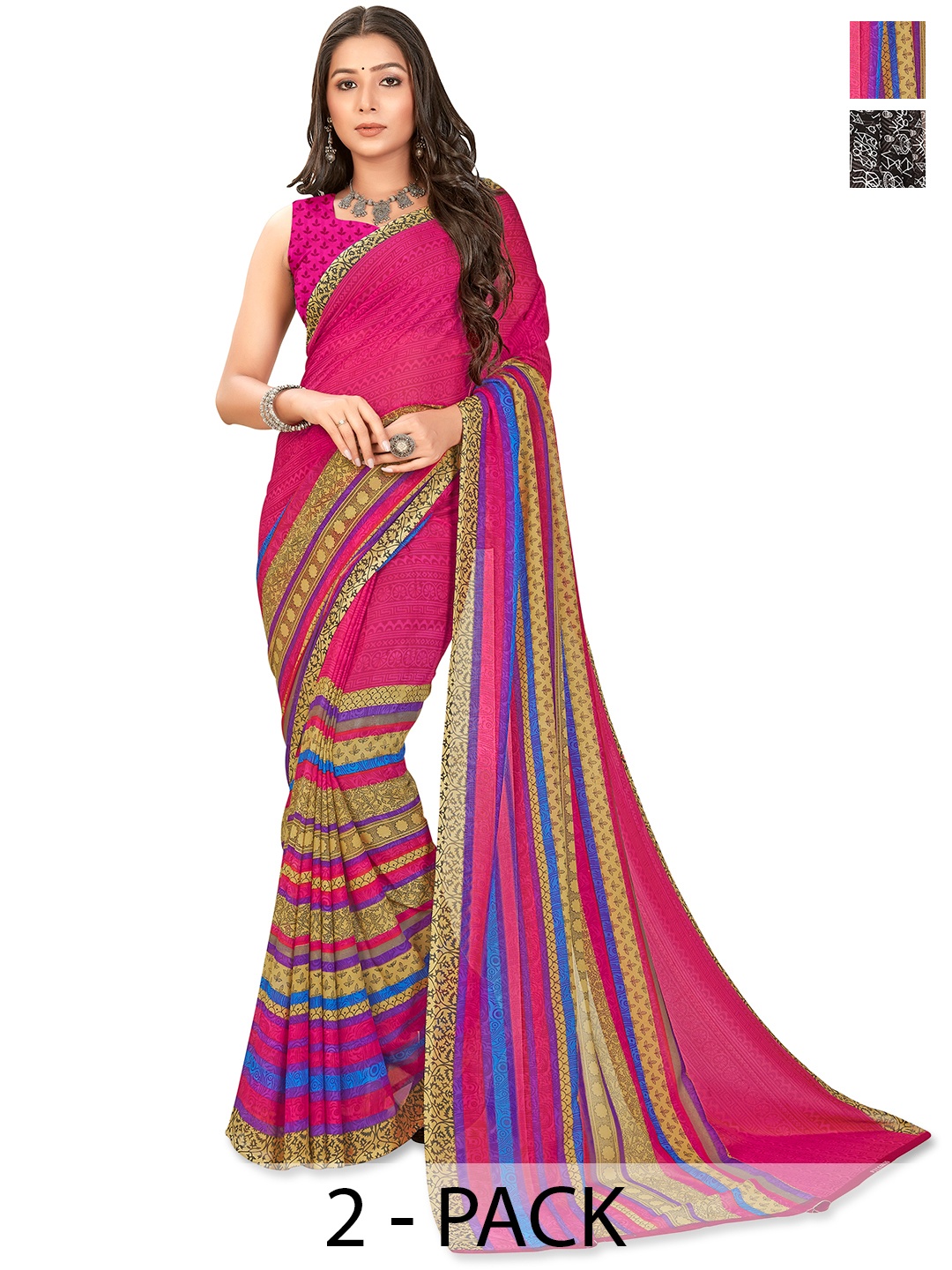 

ANAND SAREES Selection of 2 Ethnic Motifs Printed Saree, Black