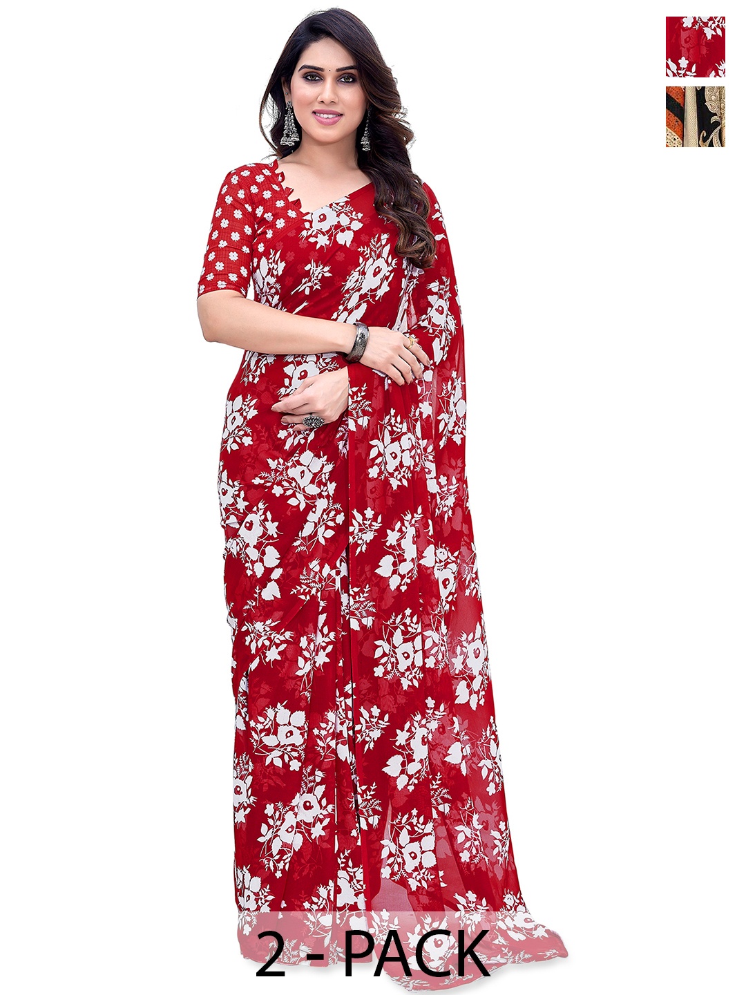 

ANAND SAREES Floral 2-Pack Saree, Red