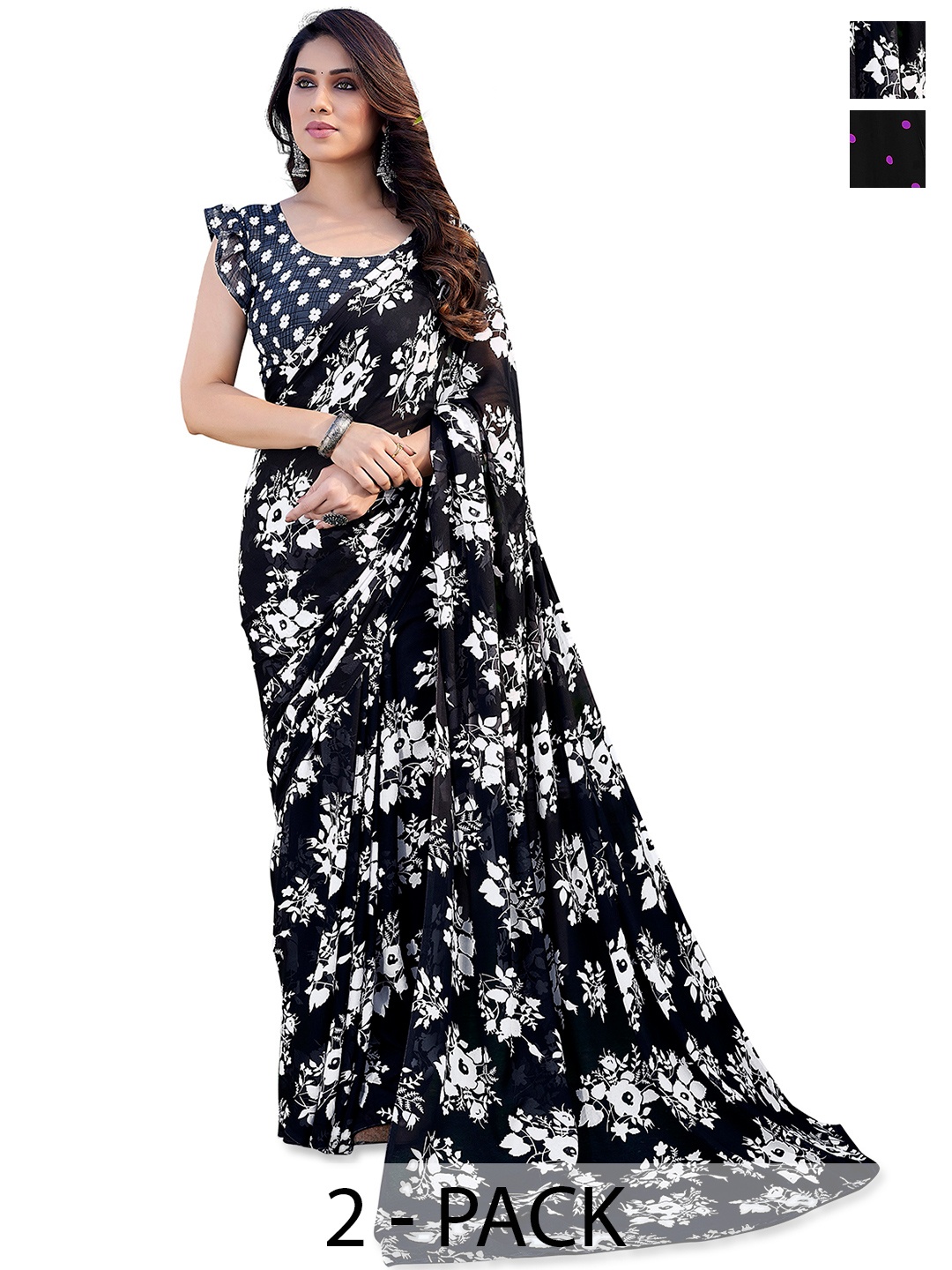

ANAND SAREES Polka Dot 2-Pack Saree, Purple
