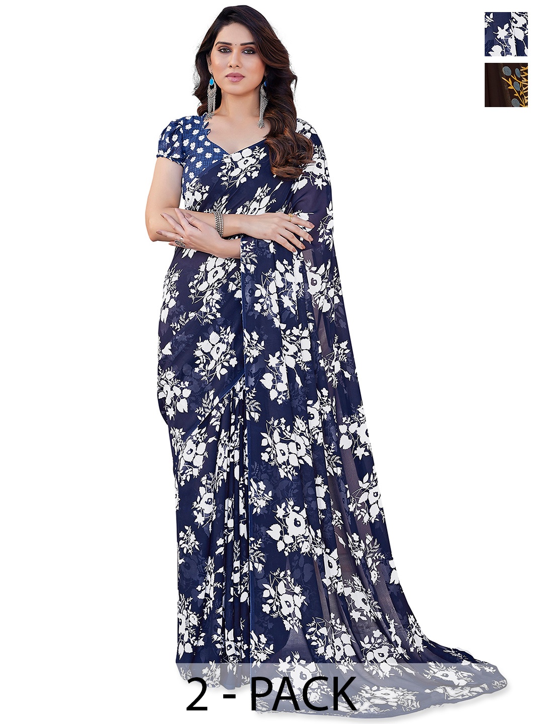 ANAND SAREES Floral 2-Pack Saree, Blue