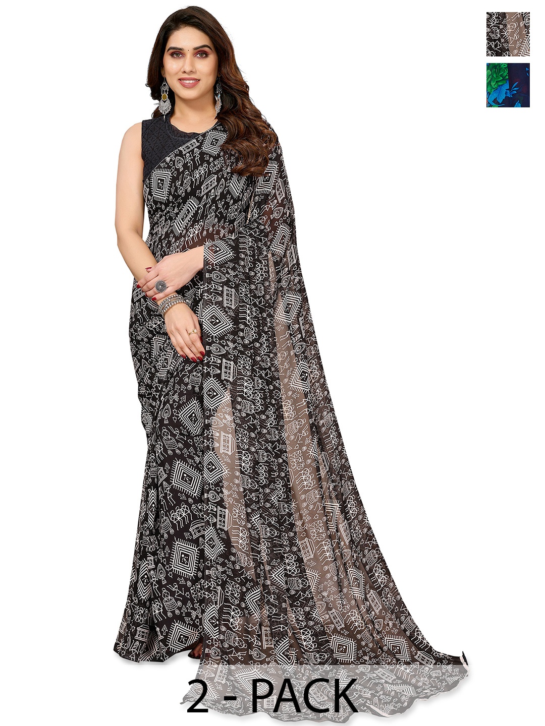

ANAND SAREES Floral 2-Pack Saree, Green