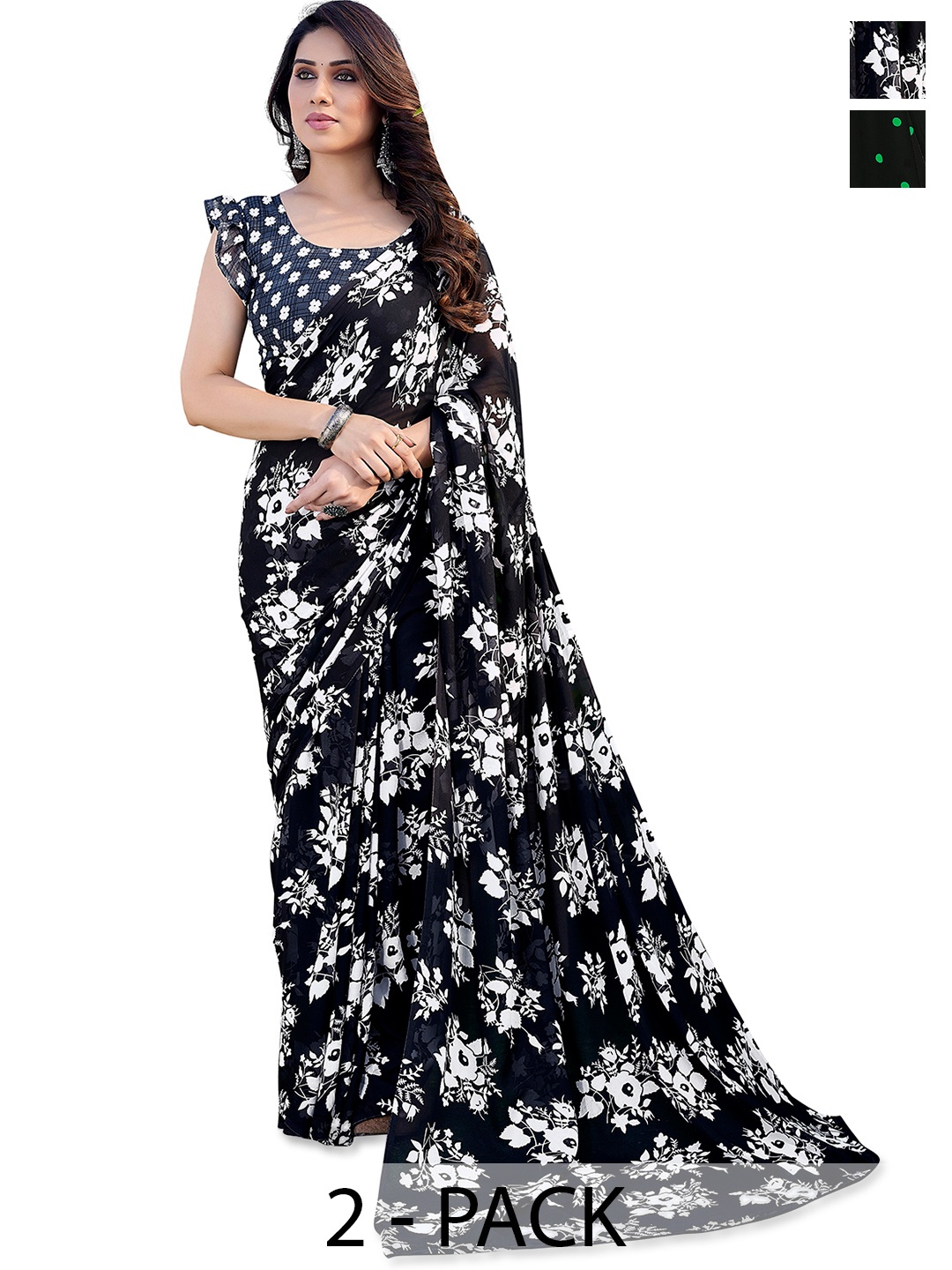 

ANAND SAREES Polka dots 2-Pack Saree, Green