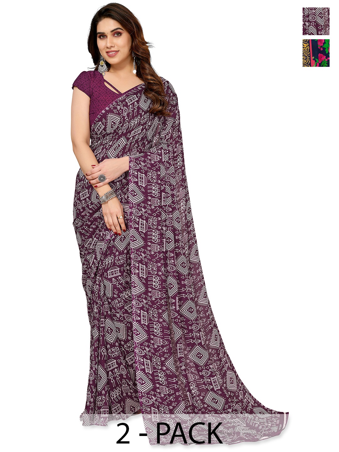 

ANAND SAREES Floral 2-Pack Saree, Blue