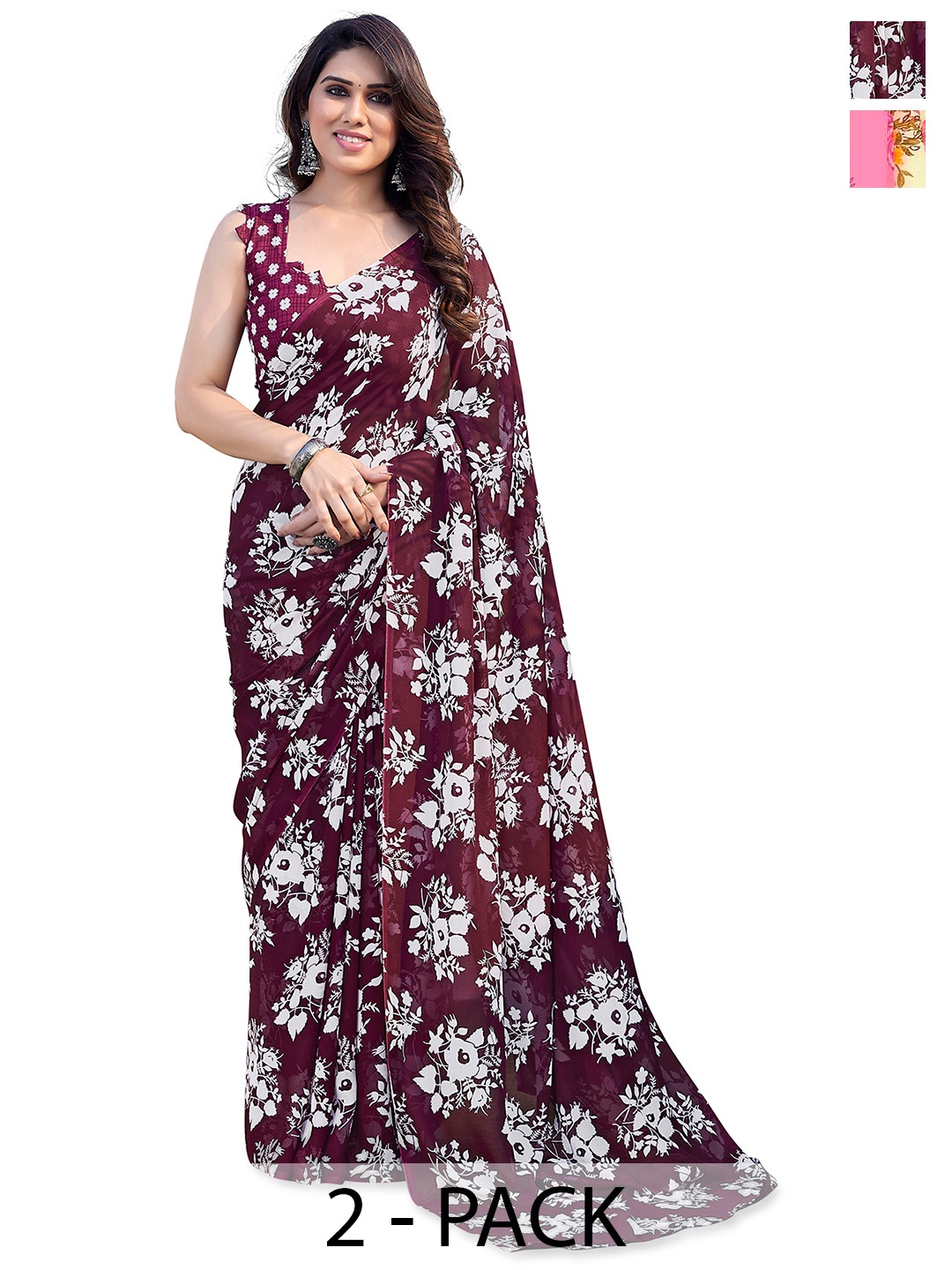 

ANAND SAREES Floral 2-Pack Saree, Maroon