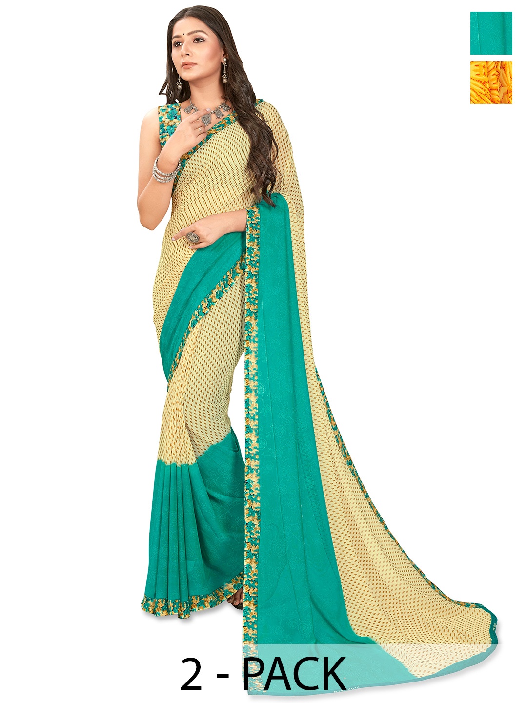 

ANAND SAREES Abstract Printed 2-Pack Saree, Yellow
