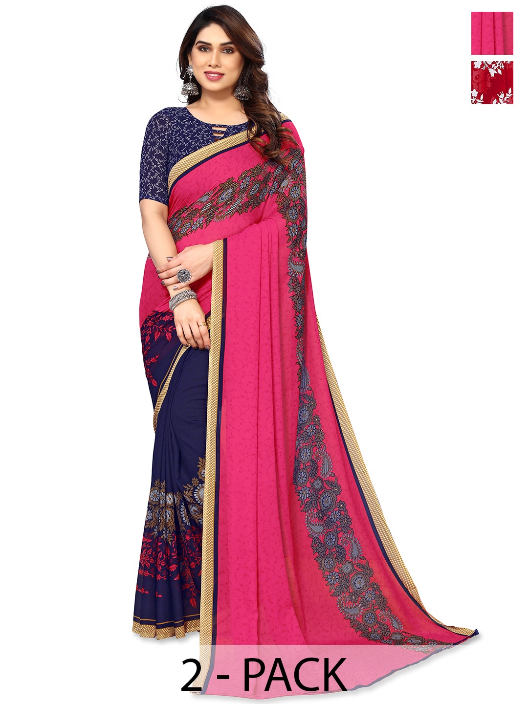 

ANAND SAREES Floral 2-Pack Saree, Red