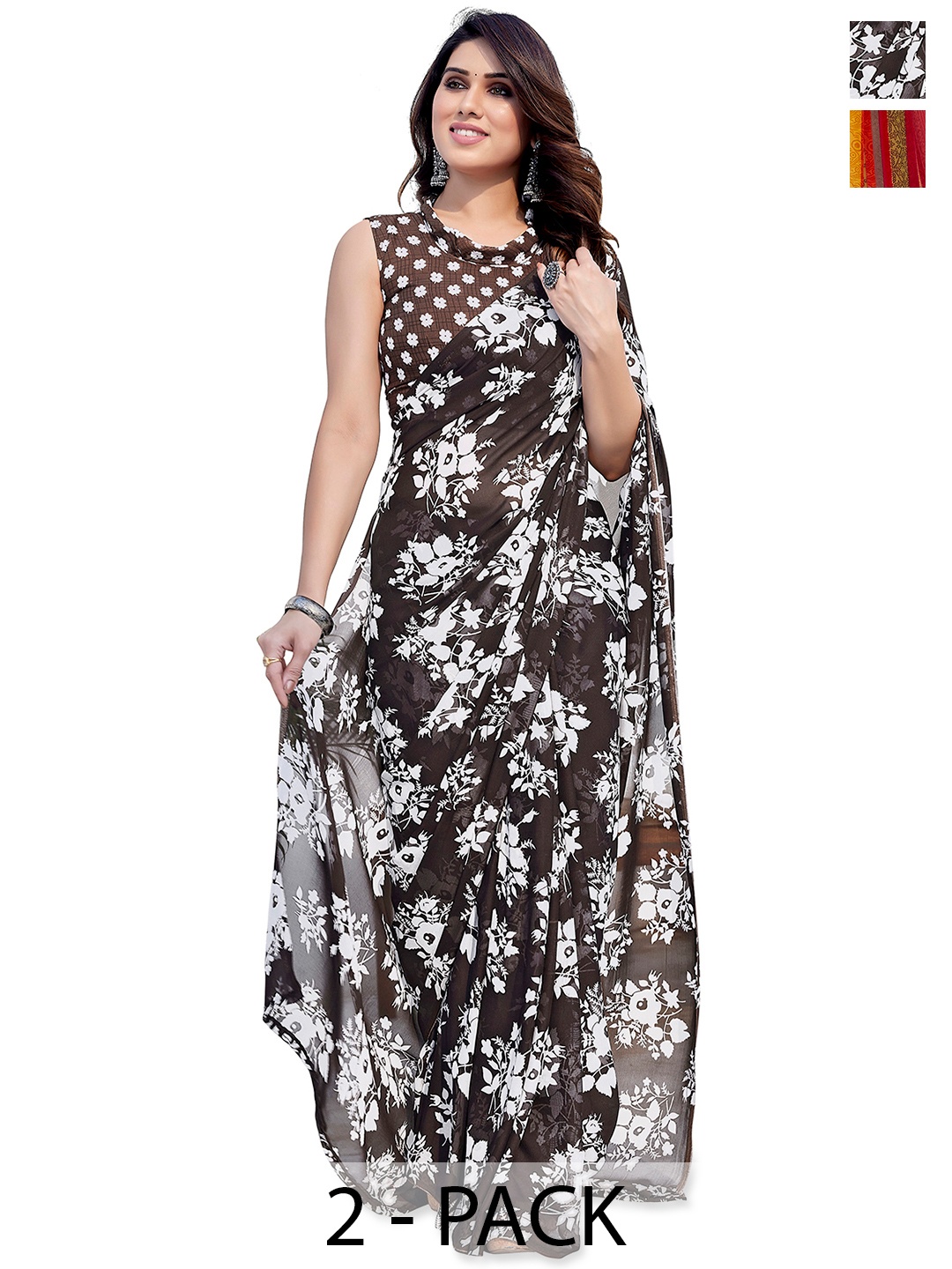 ANAND SAREES Geometric Printed 2-Pack Saree, Red