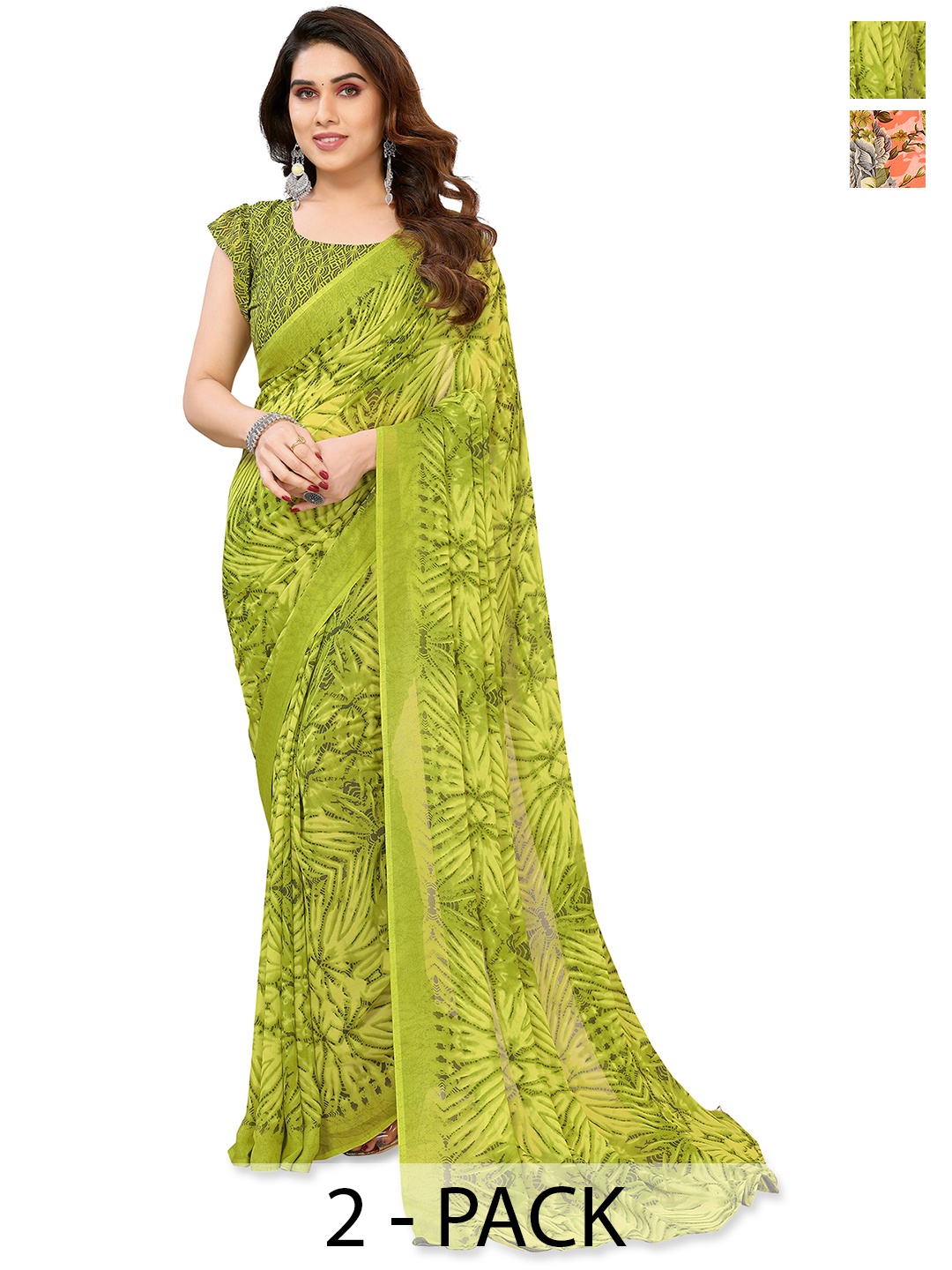 

ANAND SAREES Floral 2-Pack Saree, Peach