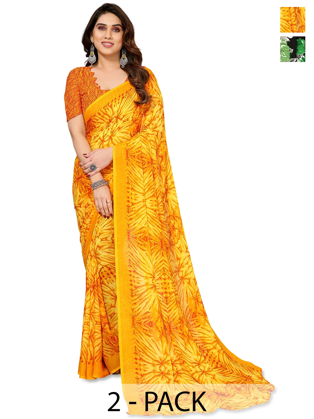 ANAND SAREES Floral 2-Pack Saree, Black