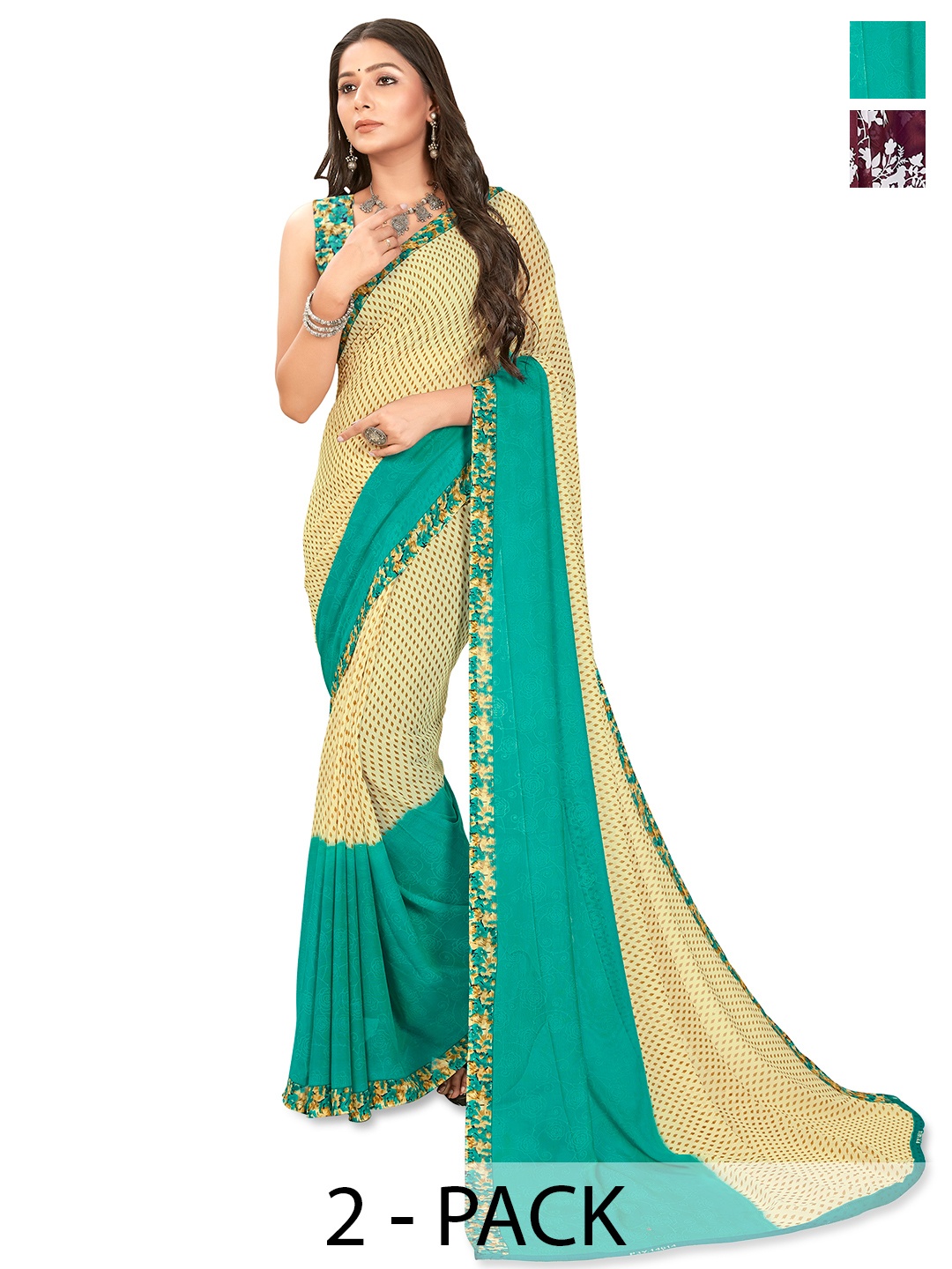 

ANAND SAREES Floral 2-Pack Saree, Maroon
