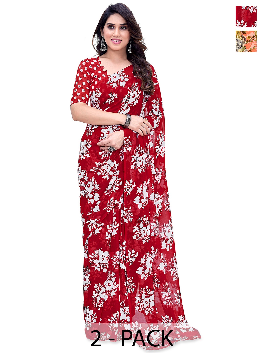 

ANAND SAREES Floral 2-Pack Saree, Peach